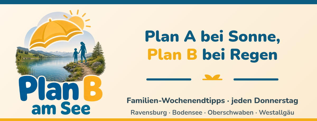 Plan B am See – gemalte Seeszene mit Familie unter Schirm